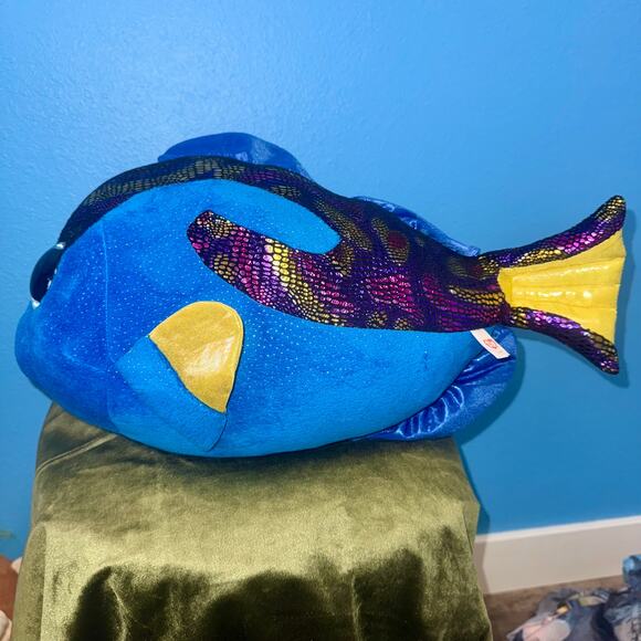 Ty Beanie Boo Aqua Blue Tang Fish Plush 17” Large Sparkle Eyes EUC - Picture 2 of 6